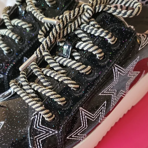 Betsey Johnson GROOVE BLACK Glitter Star Flatform Sneakers - Picture 10 of 16